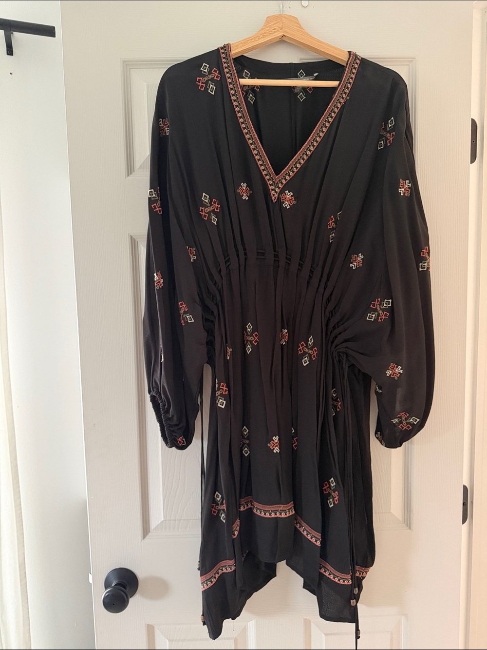 Twelfth Street by Cynthia Vincent Black Mini Dress with Red & Cream Embroidery